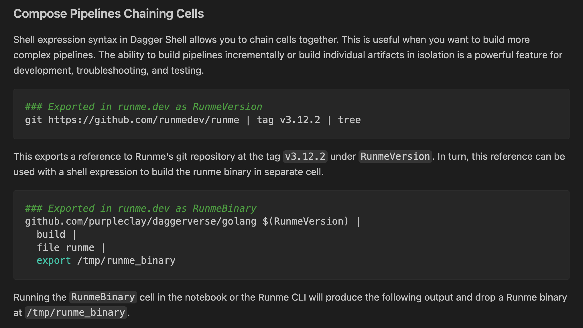 dagger shell cells exported with names
